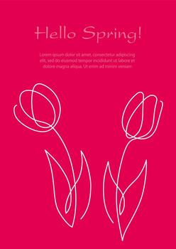 Springtime Background Illustration With Simple And Artistic Tulip Line Drawings And Text Space. vector