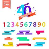 Vector set of anniversary numbers design. Create your own icons, compositions with ribbons, dates and sunbursts .