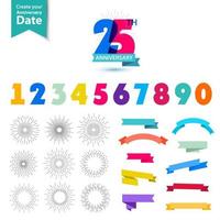 Vector set of anniversary numbers design. Create your own icons, compositions with ribbons, dates and sunbursts .