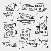 Vector set of sale origami outline banners with textures.