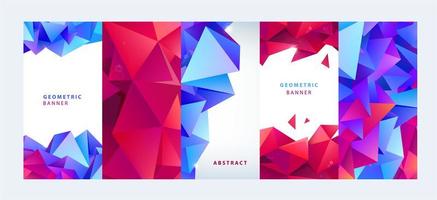 Vector set of facet geometric covers and poster design templates. Trendy abstract colorful triangle shapes Illustration Banners, flyers, brochures, social media stories, pages, post templates