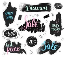 Vector set of hand drawn grunge sale banners, doodle brush lettering promotion banners