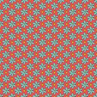 Blue chamomile pattern with hearts on red background. vector