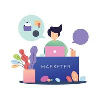Marketer media social vector flat illustration