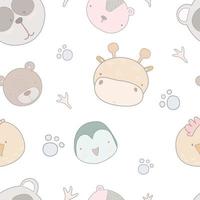 Vector seamless childish pattern with a cute baby animals on a white background.