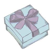 vector de ilustración de boceto presente de caja de regalo. regalo dibujado a mano o caja presente con cinta.