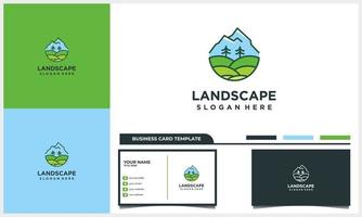 badge landscape with mountain and tree logo and business card template vector