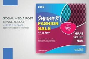 banner de venta de moda de verano diseño de plantilla de vector de publicación de redes sociales