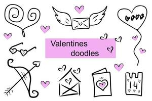 Valentines set. Doodle illustration for printing, greeting cards, posters, stickers, textile and seasonal design. Isolated on white background. vector
