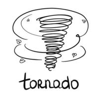 tornado, huracán, torbellino sobre un fondo blanco. Ilustración de doodle para logotipo, impresión, tarjetas de felicitación, carteles, pegatinas, diseño textil y de temporada. vector