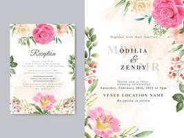 hermosa tarjeta de invitación de boda de flores rosadas y amarillas vector