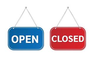 Hanging sign about coronavirus and close-up on a red closed sign of a shop displaying the message Sorry closed due to coronavirus. vector