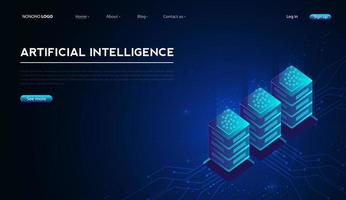 Artificial intelligence, machine learning, ai, data deep learning for future technology artwork, mining, isometric, neural network, machine programming and Responsive web banner. vector Illustration.