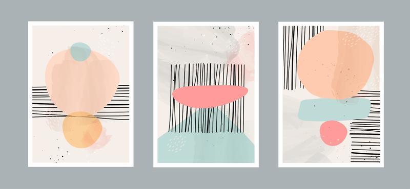 Abstract contemporary arts background with geometric balance shapes, rainbow and sun for wall decoration, postcard or brochure cover design. Vector illustrations design EPS10.