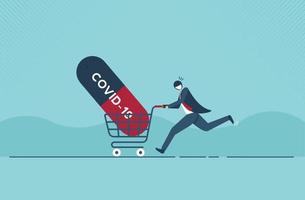 Businessman is running with supermarket cart and medicine for Coronavirus or COVID-19. Vector illustration cartoon design.