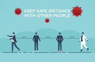 Social distance people keep distance away in public to protect Coronavirus or COVID-19 flu outbreak. Vector illustration cartoon design.
