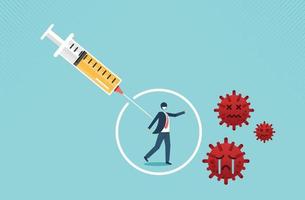 Coronavirus or COVID-19 Vaccine treatment or medicine discovery to save people. Vector illustration cartoon design.