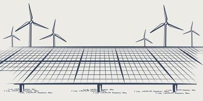 Paneles solares y turbinas eólicas o fuentes alternativas de energía. Suministro de energía ecológica sostenible. diseño de ilustración vectorial. vector