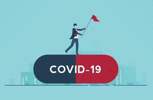 Coronavirus or COVID-19 Vaccine treatment or medicine discovery to save people. Vector illustration cartoon design.