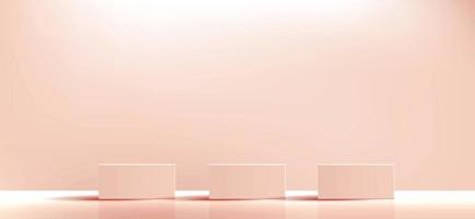Orange geometric podium square and minimal boxes. empty showcase for cosmetic product presentation. Fashion magazine. vector Illustration design.