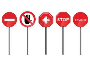 Stop roadsign with big hand symbol or icon for prohibited activities. Vector illustration.