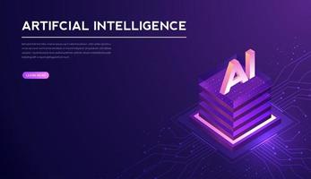 Artificial intelligence, machine learning, ai, data deep learning for future technology artwork, mining, isometric, neural network, machine programming and Responsive web banner. vector Illustration.