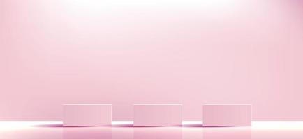 Pink geometric podium square and minimal boxes. empty showcase for cosmetic product presentation. Fashion magazine. vector Illustration design.