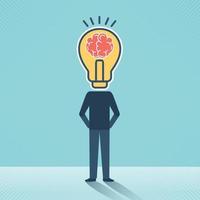 Headless businessman with a brain and idea concept creative brain and light bulbs vector design.