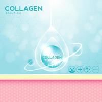 Collagen serum and vitamin, hyaluronic acid skin solutions with cosmetic advertising background ready to use. Illustration vector design.