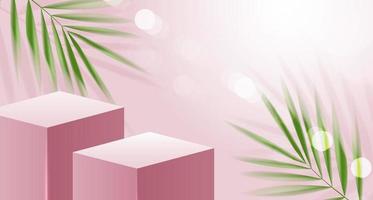 Cosmetic background for product, branding and packaging presentation. geometry form square molding on podium stage with tropical leaf background. vector design