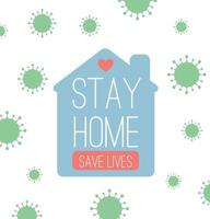 Stay at home quarantine and warning, stop coronavirus COVID-19 spreading. safe lettering typography poster with text logo, ash tag or hashtag. Virus vector illustration