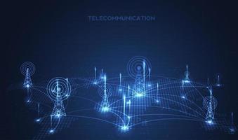 Telecommunications signal transmitter, radio tower from lines. Illustration vector design.