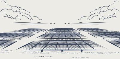 Paneles solares y turbinas eólicas o fuentes alternativas de energía. Suministro de energía ecológica sostenible. diseño de ilustración vectorial. vector