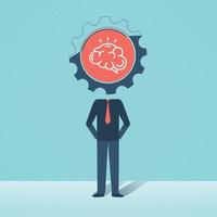 Headless businessman with a brain and idea concept creative brain and light bulbs vector design.