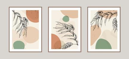 Fondo de arte de línea de hojas abstractas modernas con diferentes formas para decoración de paredes, diseño de portadas de tarjetas postales o folletos. diseño de ilustraciones vectoriales vector