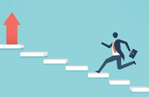 Businessman up stairs to the goal, leadership business concept growth and the path to success, . Business concept growth and the path to success, vector design.