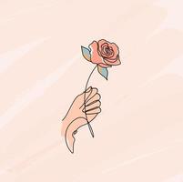 Rose art drawing minimalism style of a hand holding flower. vector design illustration EPS10.