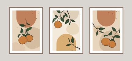 Fondo de artes de línea abstracta moderna con naranjas y diferentes formas para decoración de paredes, diseño de portada de tarjetas postales o folletos. diseño de ilustraciones vectoriales. vector