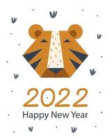 Happy New Year 2022 card with cute tiger. Vector illustrations