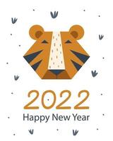 Happy New Year 2022 card with cute tiger. Vector illustrations