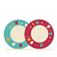 Two ceramic plates with a geometric pattern vector