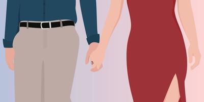 Couple holding hands on Blue and pink color gradient background, cropped vector character illustration of happy couple.