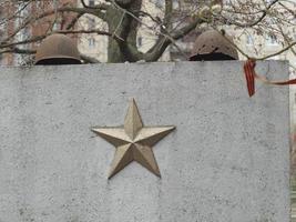 Gold star on the monument fallen soldiers Soviet army