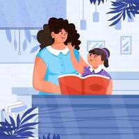 Mother Reads Story To Her Daughter Concept vector