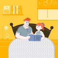 Father Read Bed Time Story To Her Daughter vector