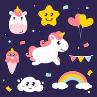 Cute Collection of Unicorn Themed Stickers For Journal Template vector