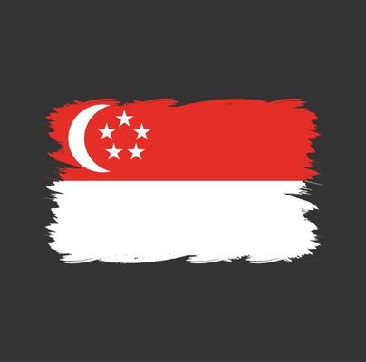 Singapore flag with watercolor brush