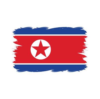 North Korea flag with watercolor brush