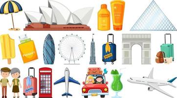 Set of summer vacation objects and elements vector