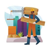 un trabajador de la construcción trae los materiales vector